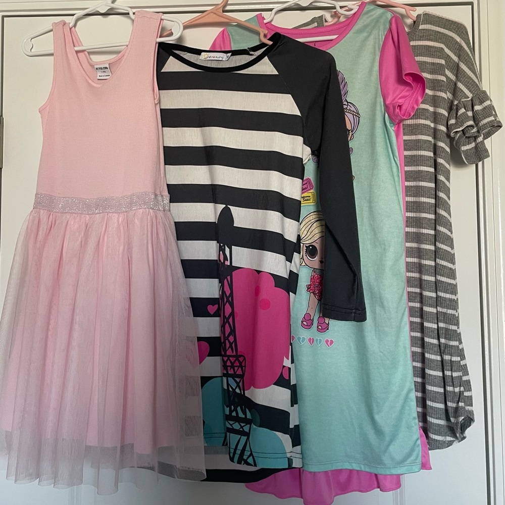 Bundle 4 Girls Dresses Size 10 Casual Tulle LOL Colorful Striped Comfy